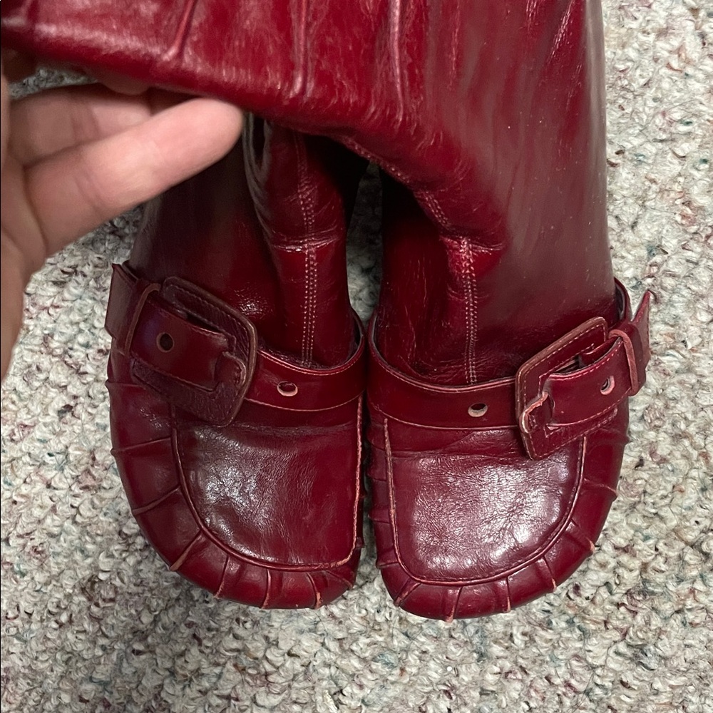 Miz mooz broadway red leather wedge heel boots with buckle strap accent - Picture 7 of 10